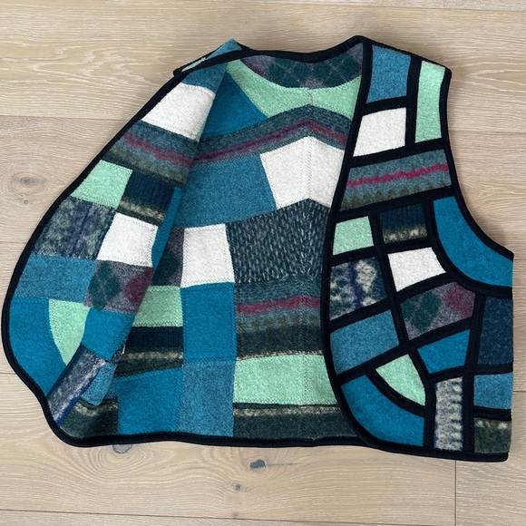 Vintage 80s stained glass sweater vest LL Davis oversized - Picture 3 of 7